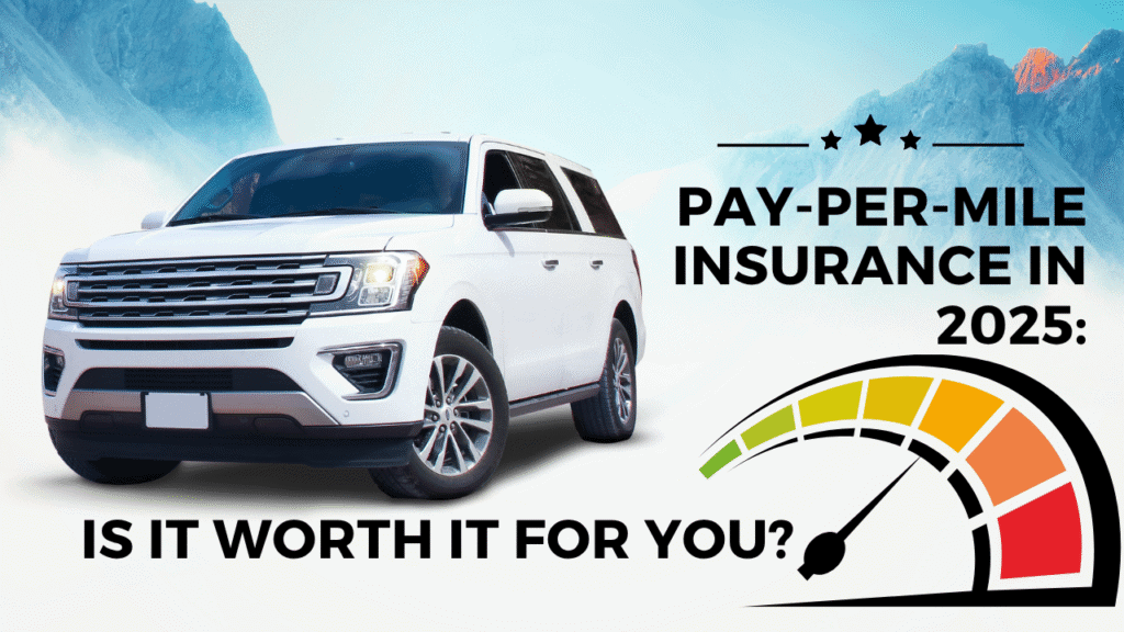 Illustration of pay-per-mile insurance concept with car and odometer